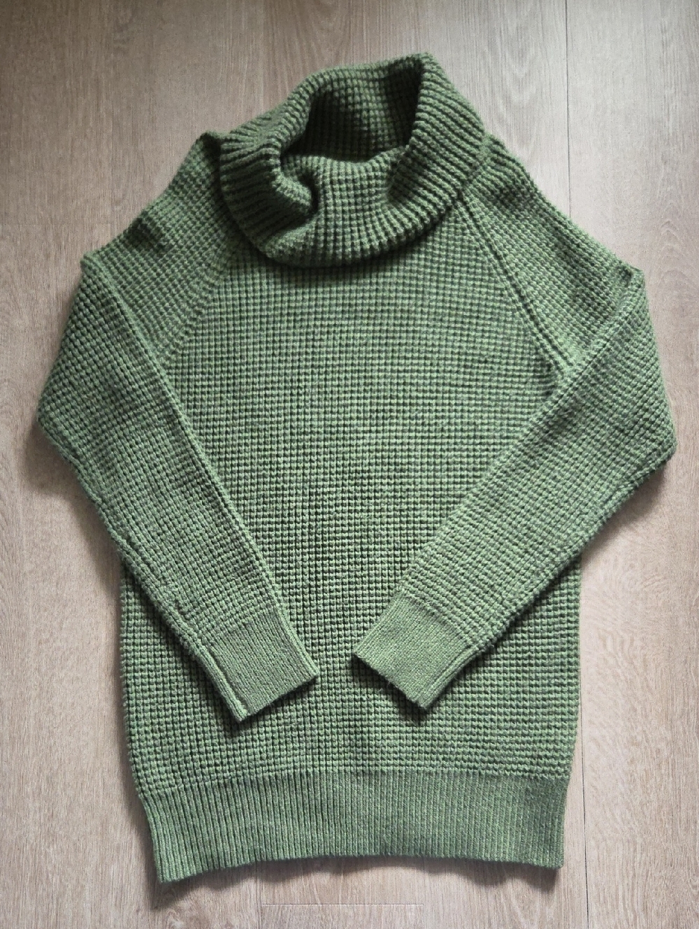 Olive Green Waffle Knit Turtleneck Sweater